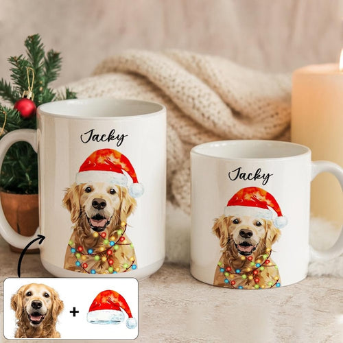 Custom Dog Photo & Name Christmas Mug, Personalized Pet Picture Ceramic Coffee Cup