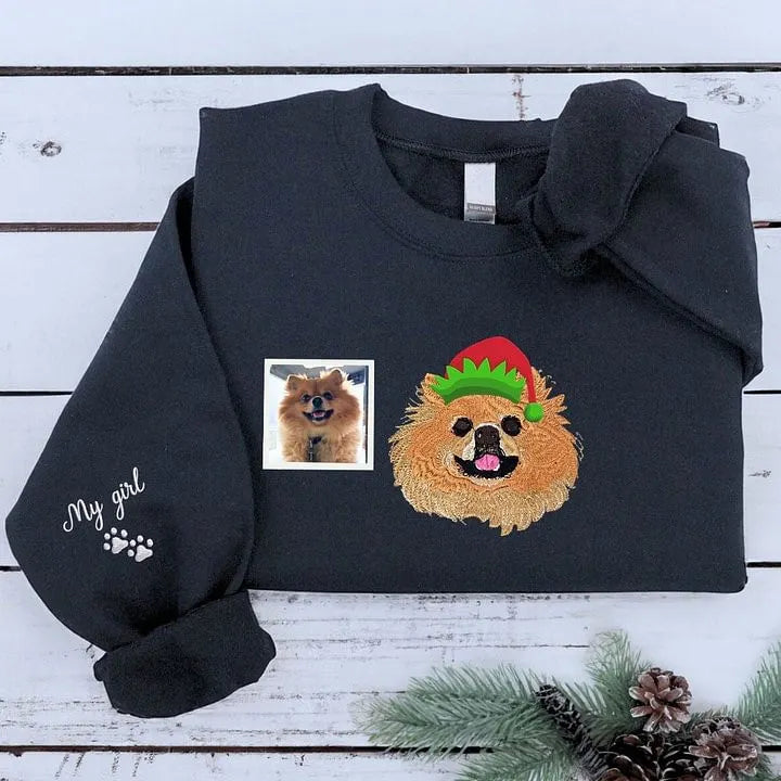 Personalized Dog Christmas Sweatshirt / Hoodie, Pet Portrait Christmas Sweatshirt- Colorful Design