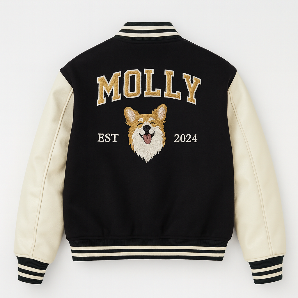 Custom Pet Portrait Varsity Jacket – Letterman Style with Name & Est. Year