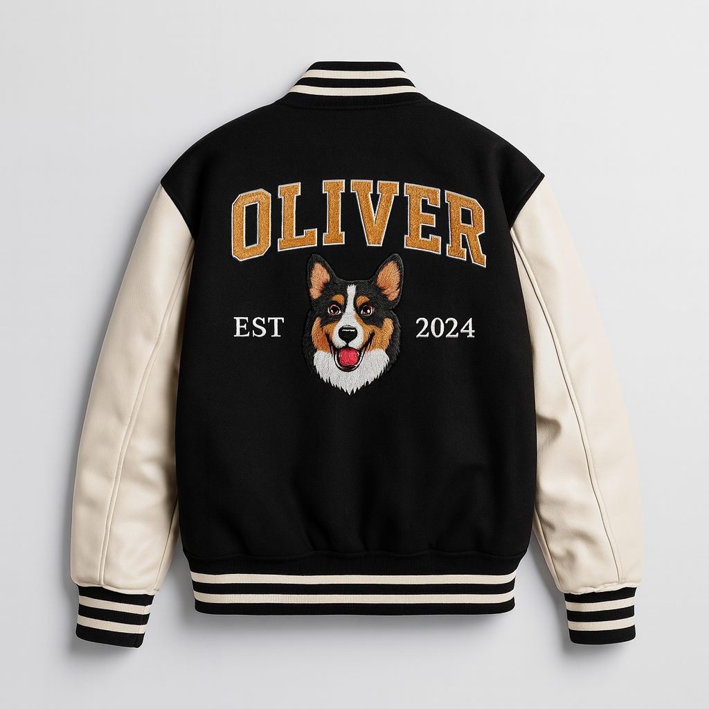 Custom Pet Portrait Varsity Jacket – Letterman Style with Name & Est. Year