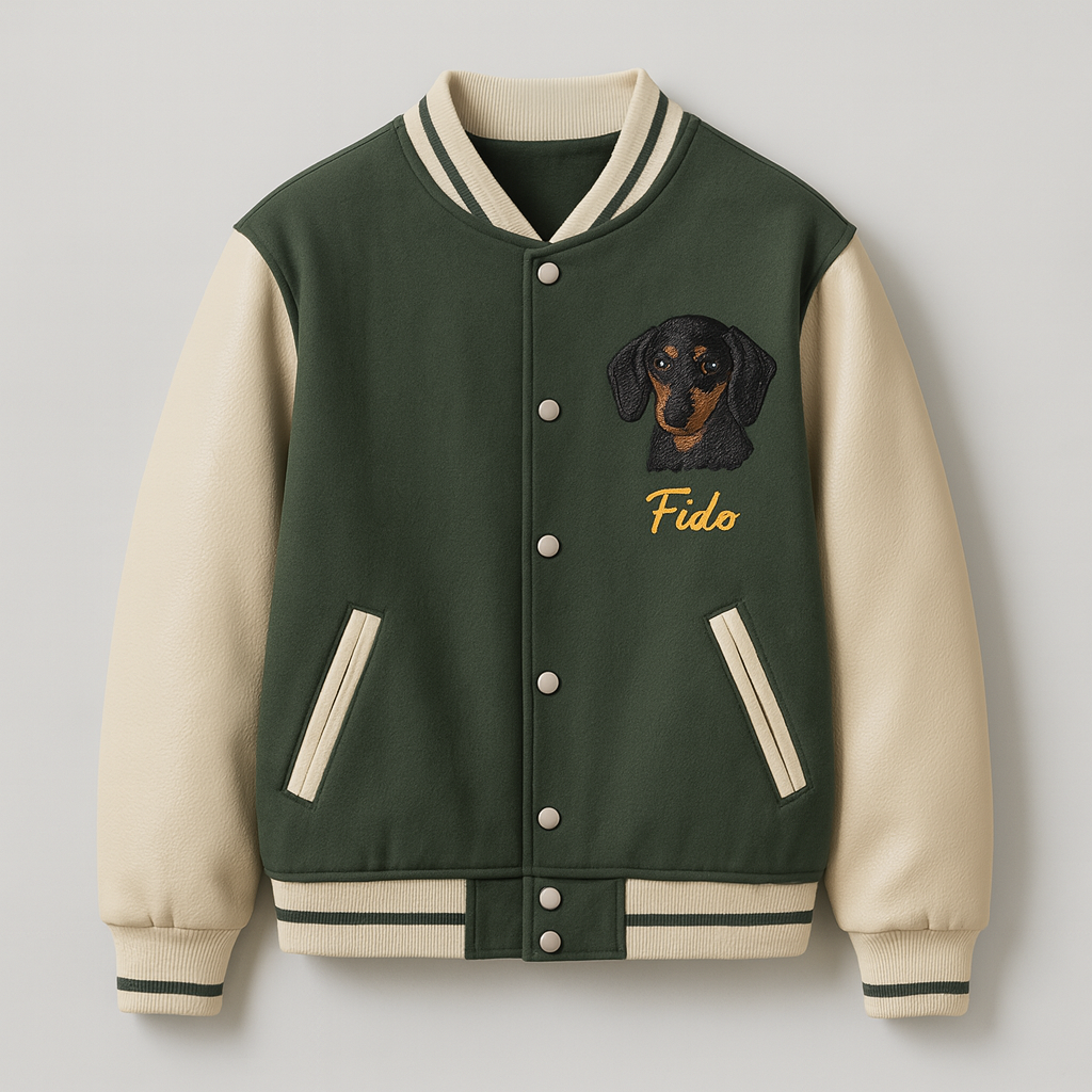 Custom Pet Portrait Varsity Jacket – Letterman Style with Name & Est. Year