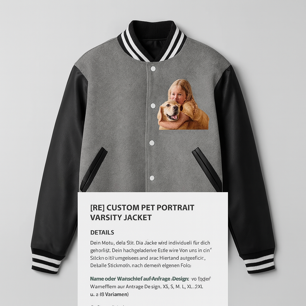 Custom Pet Portrait Varsity Jacket – Letterman Style with Name & Est. Year