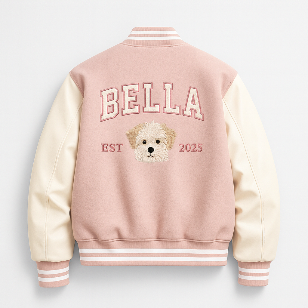 Custom Pet Portrait Varsity Jacket – Letterman Style with Name & Est. Year