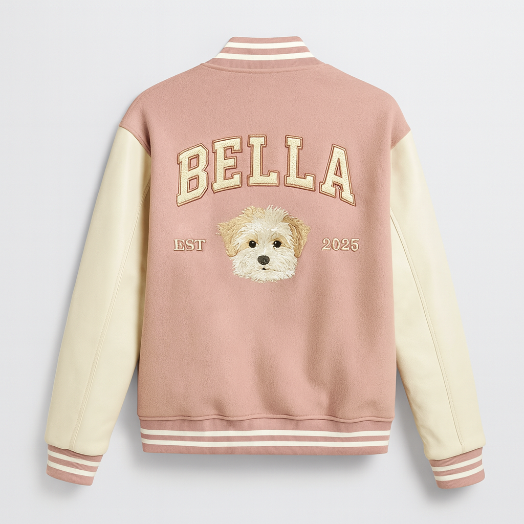 Custom Pet Portrait Varsity Jacket – Letterman Style with Name & Est. Year